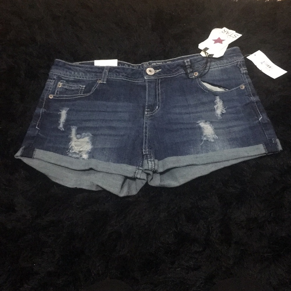 Blue regular rise jean shorts